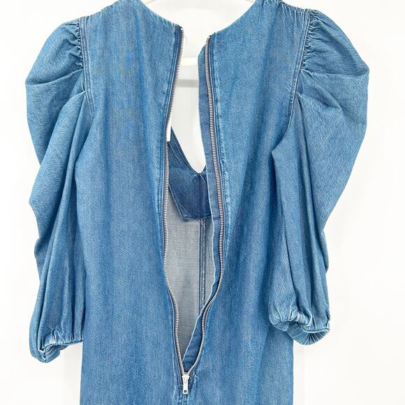 Zara Womens Casual Chic 70s V-Neck Puff Statement Sleeve Denim Dress Size XS - Picture 9 of 10